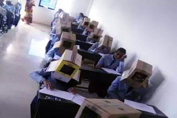 Children wore cardboard on copying Children wore cardboard on copying