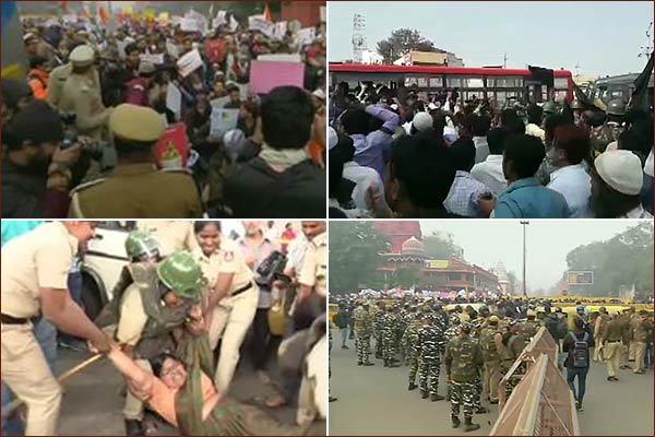 A large number of protesters gathered in the Red Fort area A large number of protesters gathered in the Red Fort area