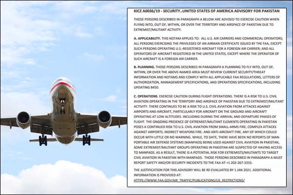 US warns air carriers to avoid Pakistan airspace US warns air carriers to avoid Pakistan airspace
