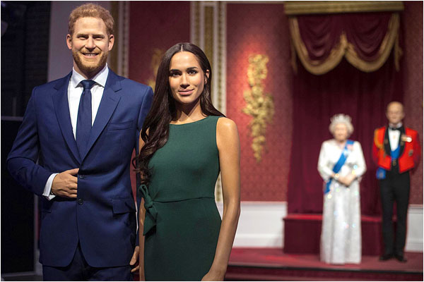 Prince Harry and Meghan Markle wax statues separated from Royal family Prince Harry and Meghan Markle wax statues separated from Royal family