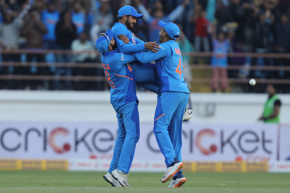 India defeated Australia in the second ODI at Rajkot by 36 runs India defeated Australia in the second ODI at Rajkot by 36 runs