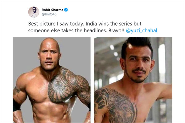 Rohit Sharma trolls Yuzvendra Chahal by comparing his shirtless photo with The Rock Rohit Sharma trolls Yuzvendra Chahal by comparing his shirtless photo with The Rock