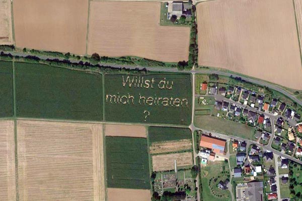 You You Want to Marry Me written in a captive field on Google Map You You Want to Marry Me written in a captive field on Google Map