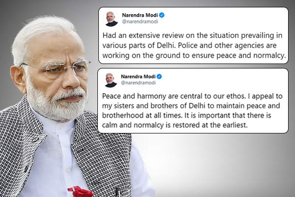 Modi tweet on Delhi violence said peace be restored as soon as possible Modi tweet on Delhi violence said peace be restored as soon as possible