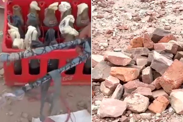 Petrol bombs, and stones or acid poly-bags found in AAP MLA Tahir Hussain terrace Petrol bombs, and stones or acid poly-bags found in AAP MLA Tahir Hussain terrace