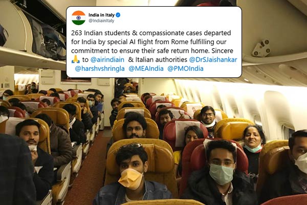 Air India flight with 263 students from coronavirus hit Italy lands in Delhi Air India flight with 263 students from coronavirus hit Italy lands in Delhi