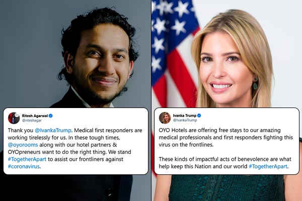 Ivanka Trump lauds Ritesh Agarwal-led OYO for offering free stays to doctors in US amid coronavirus Ivanka Trump lauds Ritesh Agarwal-led OYO for offering free stays to doctors in US amid coronavirus