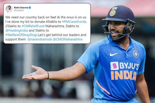 Rohit Sharma donates Rs80 lakh in fight against the pandemic Rohit Sharma donates Rs80 lakh in fight against the pandemic