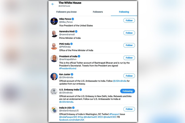 PM Modi only world leader followed by White House on Twitter White House follows President Kovind to PM Modi only world leader followed by White House on Twitter White House follows President Kovind to