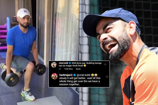 Building kamp rahi hain Virat Kohli pokes fun at Harbhajan Singh for his latest workout video Building kamp rahi hain Virat Kohli pokes fun at Harbhajan Singh for his latest workout video
