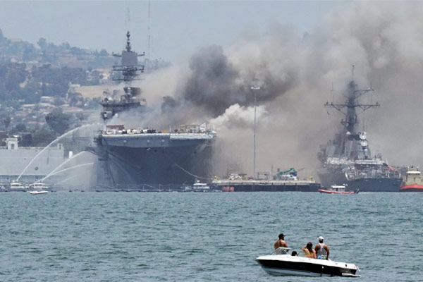 US assault ship USS Bonhomme Richard catches fire in San Diego 21 sailors injured US assault ship USS Bonhomme Richard catches fire in San Diego 21 sailors injured