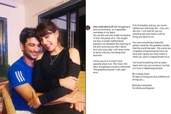 Words are incapable of expressing the love we had Rhea Chakraborty pens down a heartfelt note for Su Words are incapable of expressing the love we had Rhea Chakraborty pens down a heartfelt note for Su